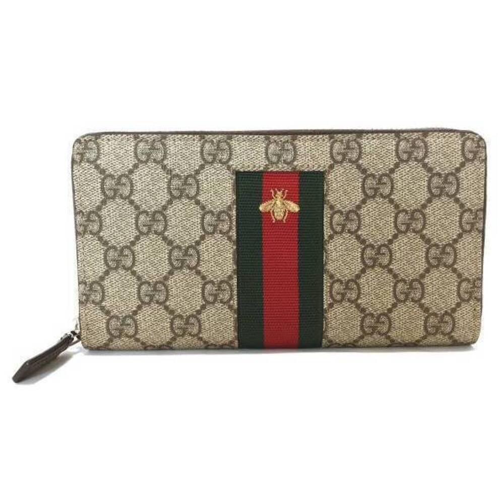 Gucci Long Wallet Web GG Supreme Canvas Zip Around Bee Round Zipper GUCC I